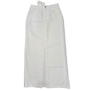Commense White Midi Skirt Sz S High Waist Stretch Pencil Slit Minimal Capsule